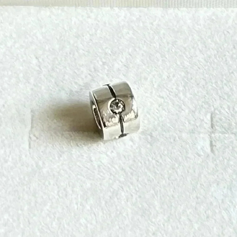 Pandora Retired Sterling Silver Charm with Clear Cubic Zirconia